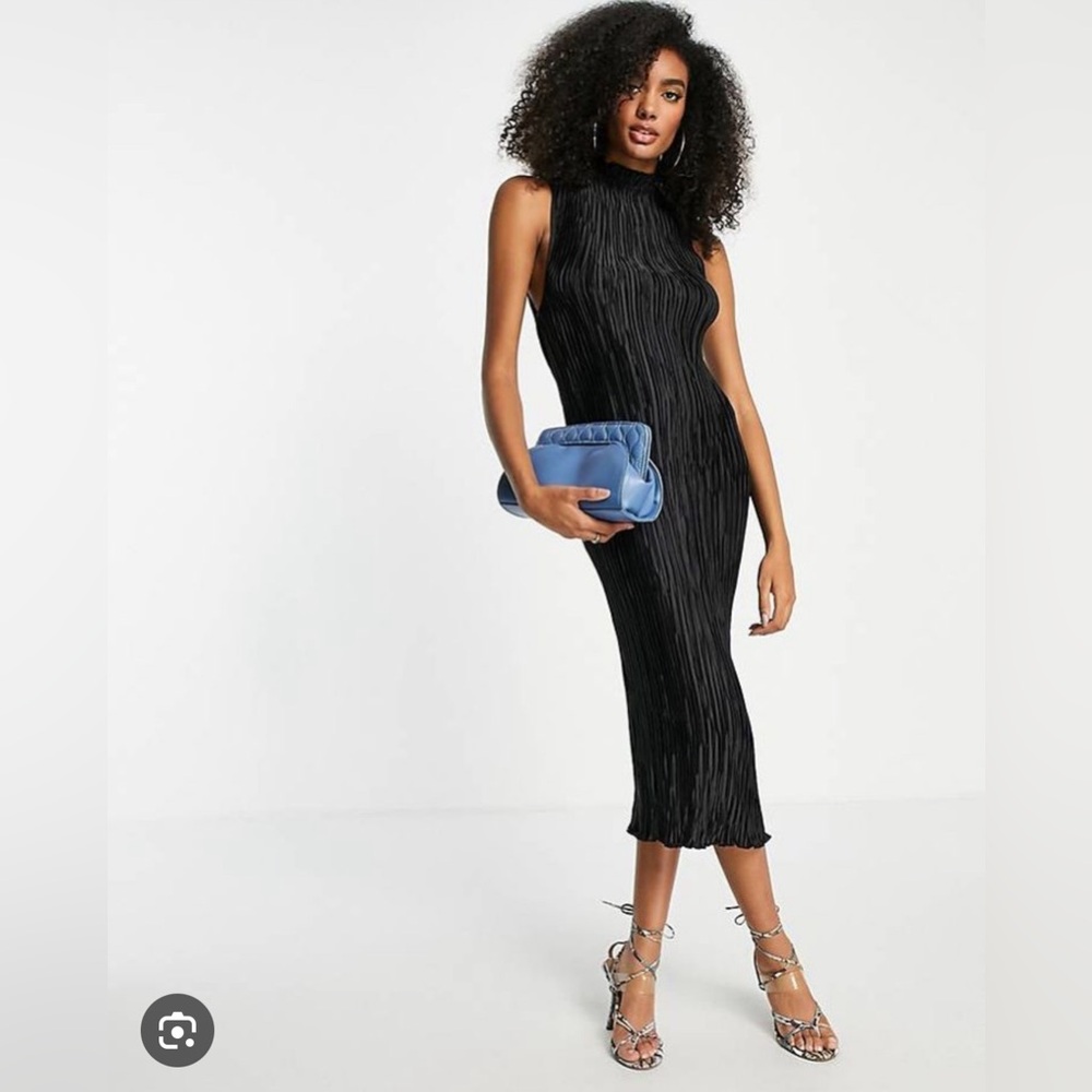 ASOS design satin plisse midi dress with high neck